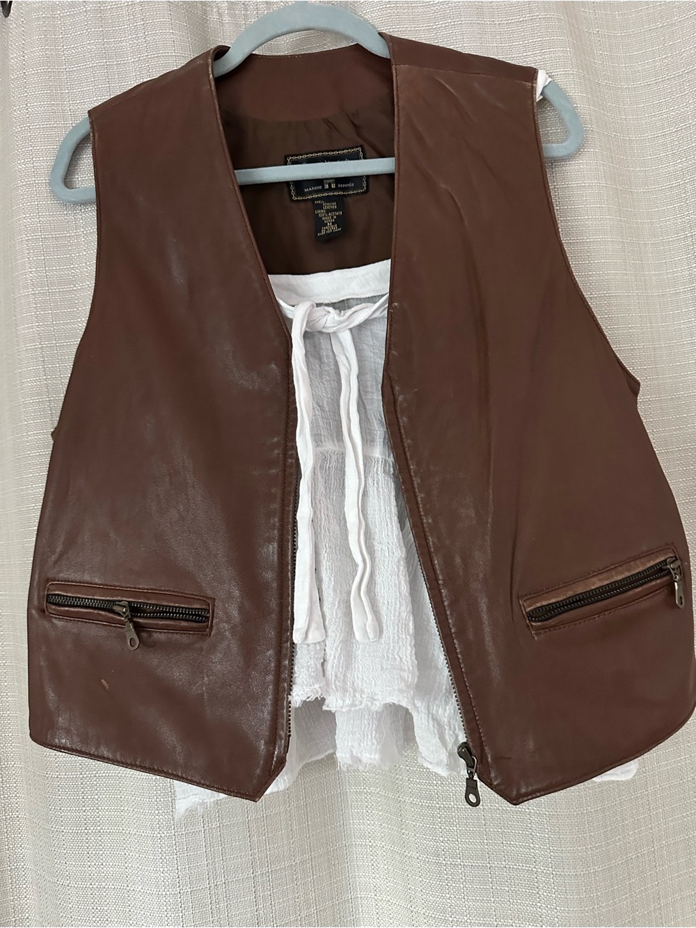 Vintage Express Chocolate Brown Leather Zip Vest Medium 90’s style Top